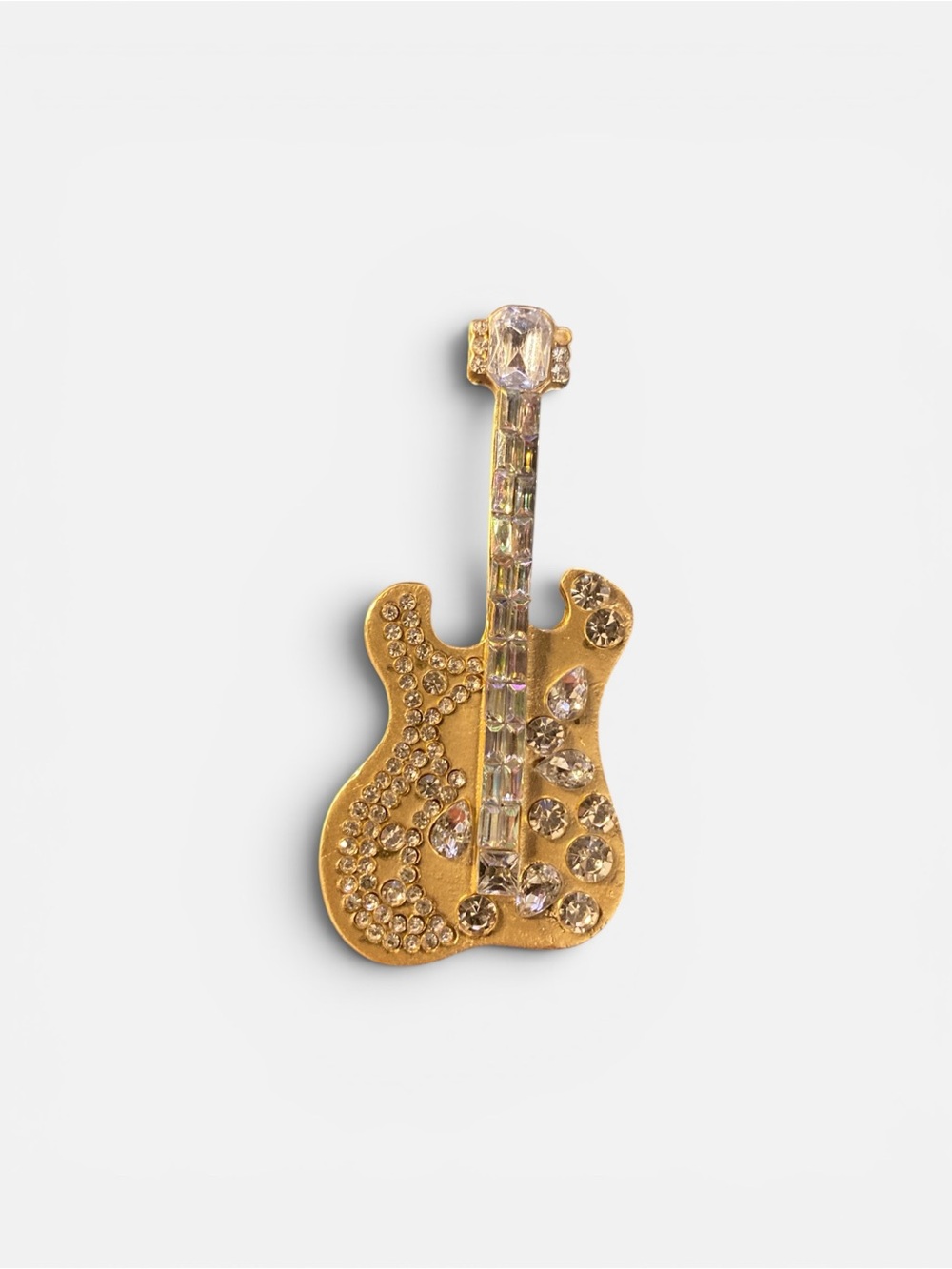 Gold Rhinestone Guitar Pin Brooch